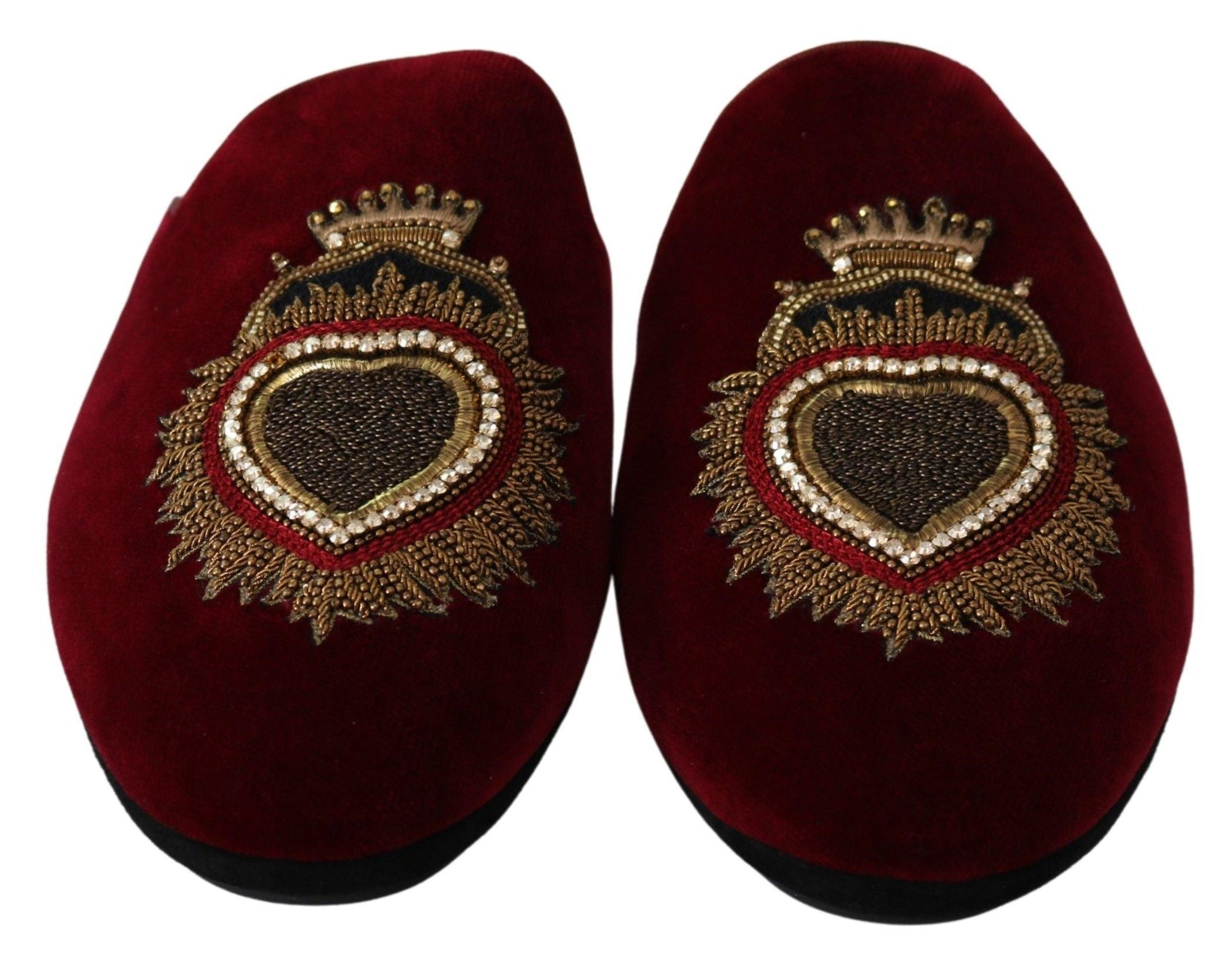 Dolce & Gabbana Red Velvet Embroidered Slides - Arichezz.store