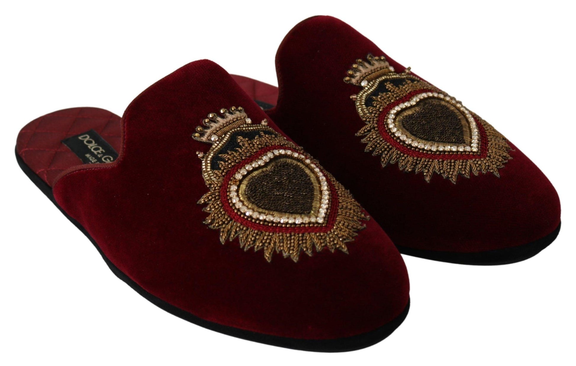 Dolce & Gabbana Red Velvet Embroidered Slides - Arichezz.store