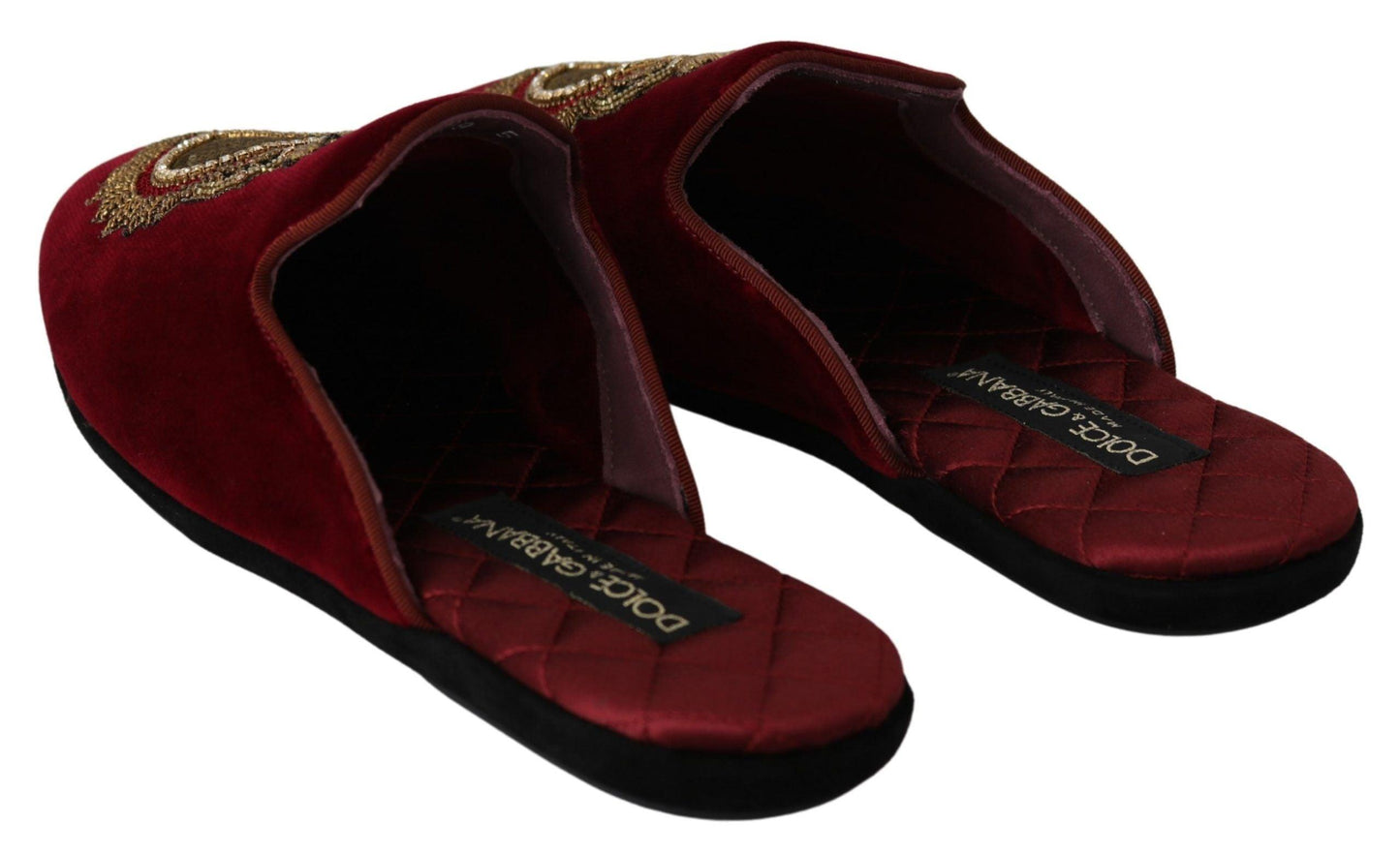 Dolce & Gabbana Red Velvet Embroidered Slides - Arichezz.store