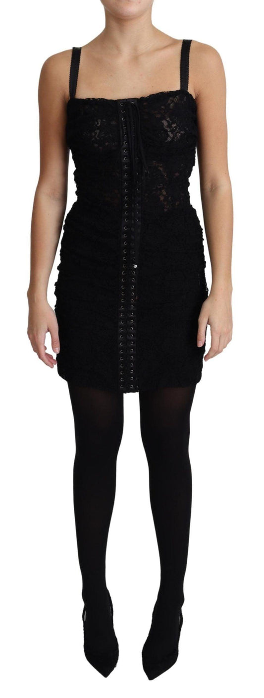 Dolce & Gabbana Elegant Black Lace Bustier Mini Dress - Arichezz.store