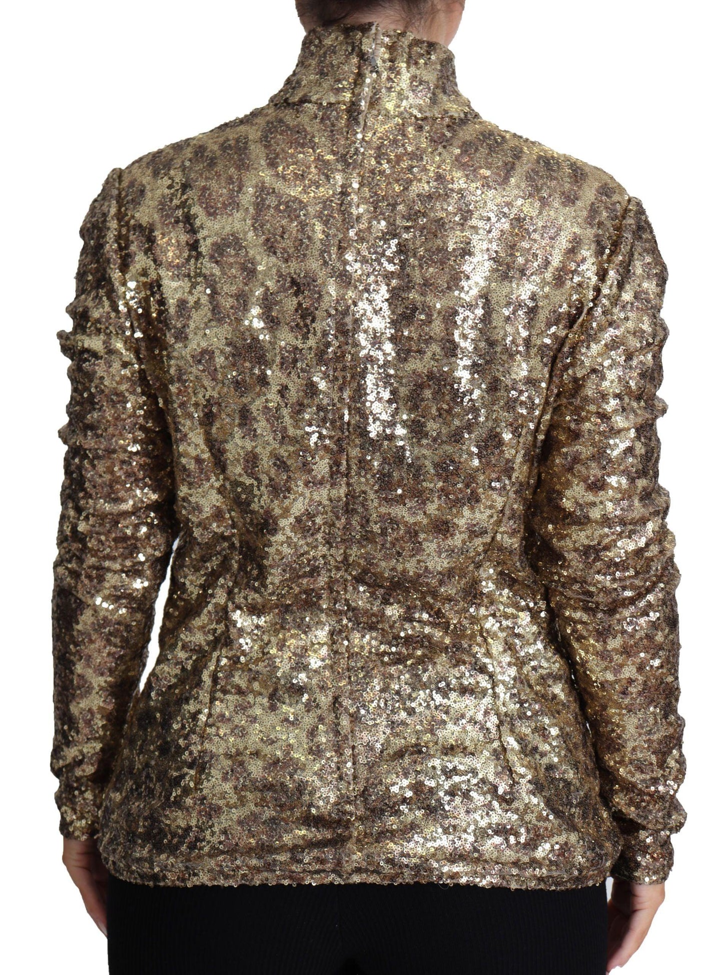 Dolce & Gabbana Sequined Turtleneck Full Zip Sweater in Brown - Arichezz.store