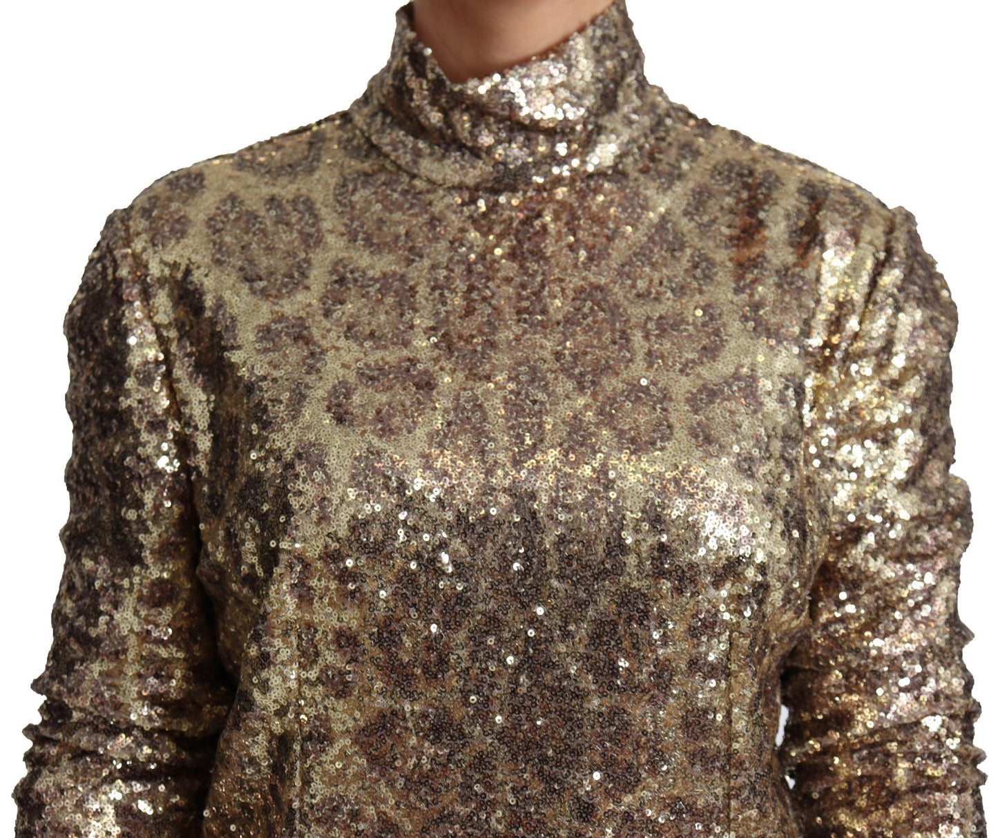 Dolce & Gabbana Sequined Turtleneck Full Zip Sweater in Brown - Arichezz.store