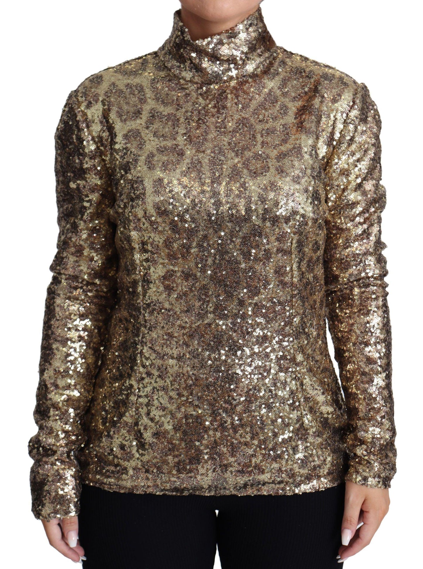 Dolce & Gabbana Sequined Turtleneck Full Zip Sweater in Brown - Arichezz.store