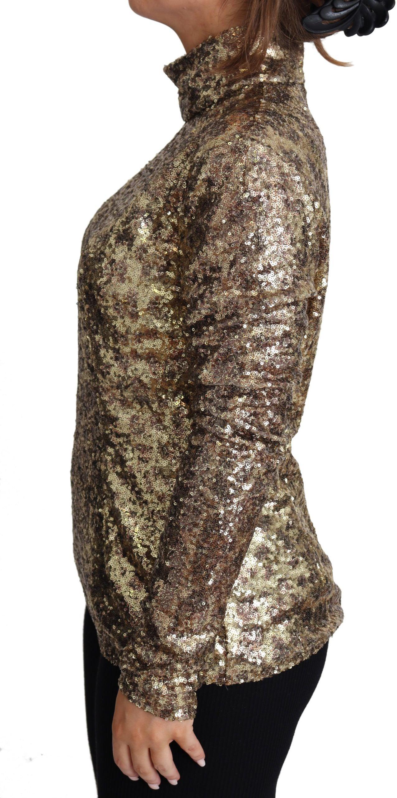 Dolce & Gabbana Sequined Turtleneck Full Zip Sweater in Brown - Arichezz.store