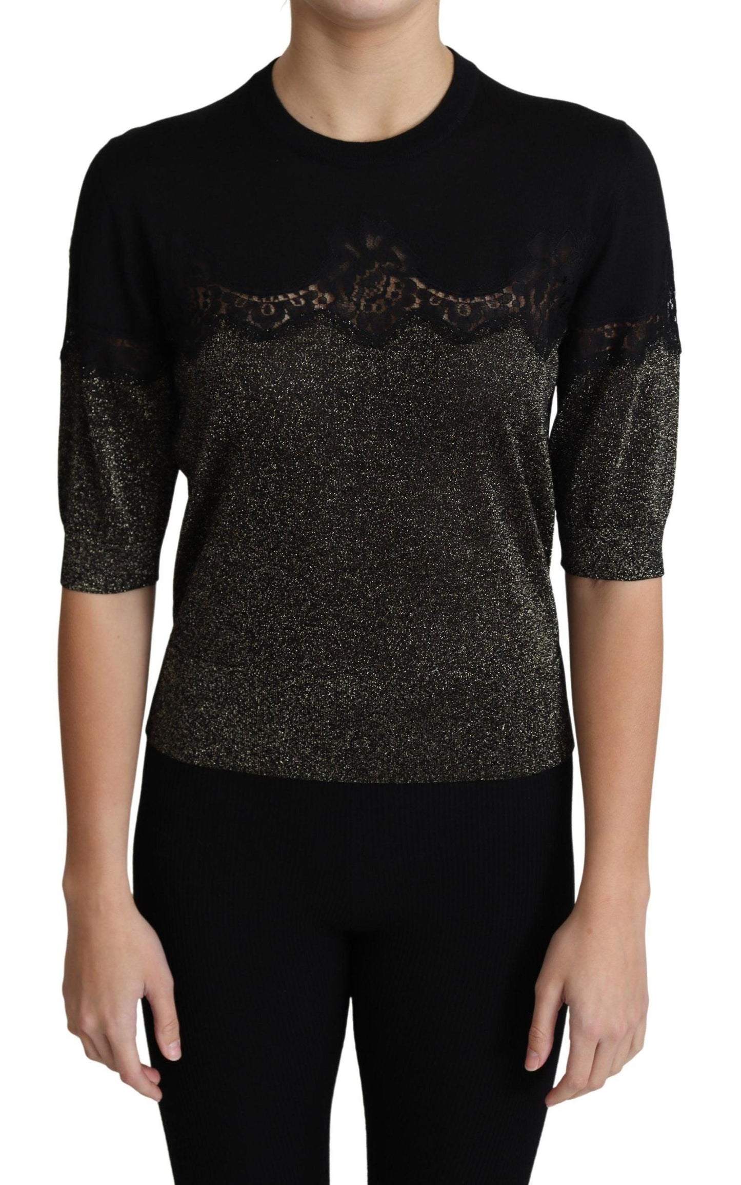 Dolce & Gabbana Elegant Lurex Threaded Jersey Lace Blouse - Arichezz.store