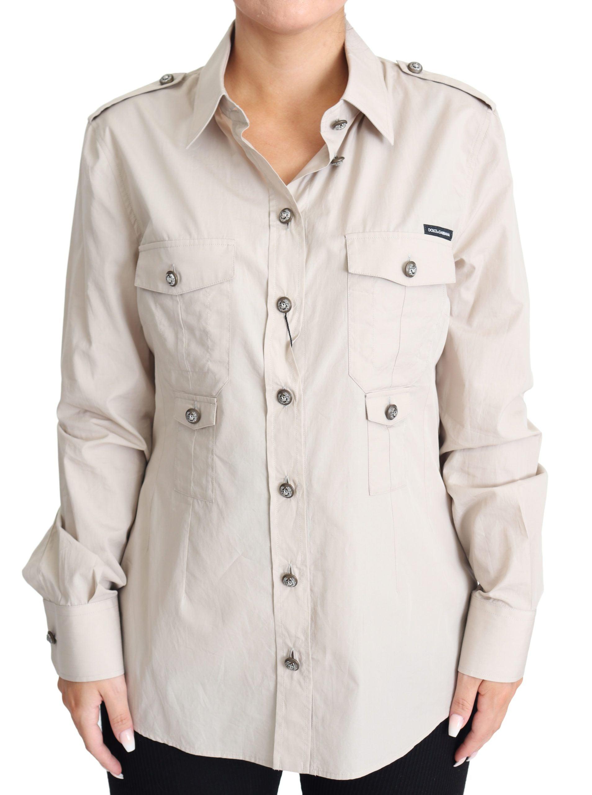 Dolce & Gabbana Elegant Beige Cotton Safari Shirt - Arichezz.store