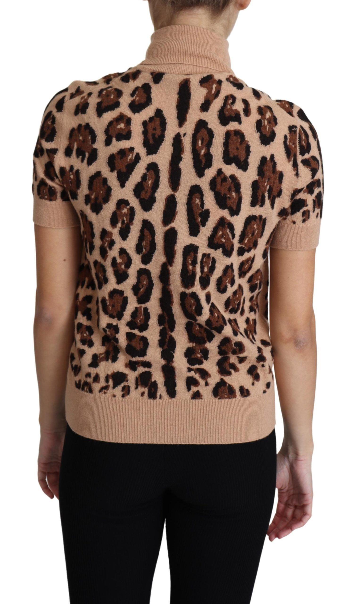 Dolce & Gabbana Elegant Leopard Print Wool Turtleneck Top - Arichezz.store