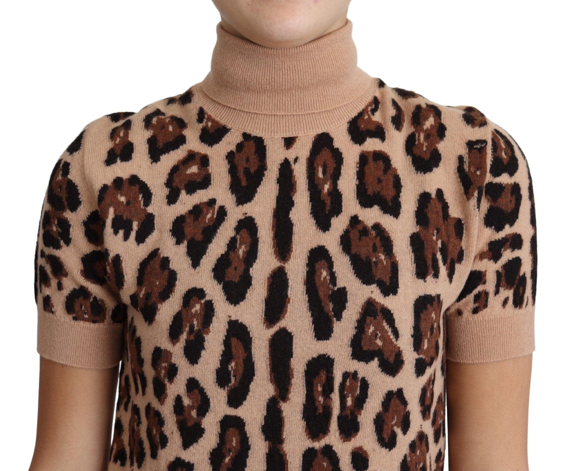 Dolce & Gabbana Elegant Leopard Print Wool Turtleneck Top - Arichezz.store