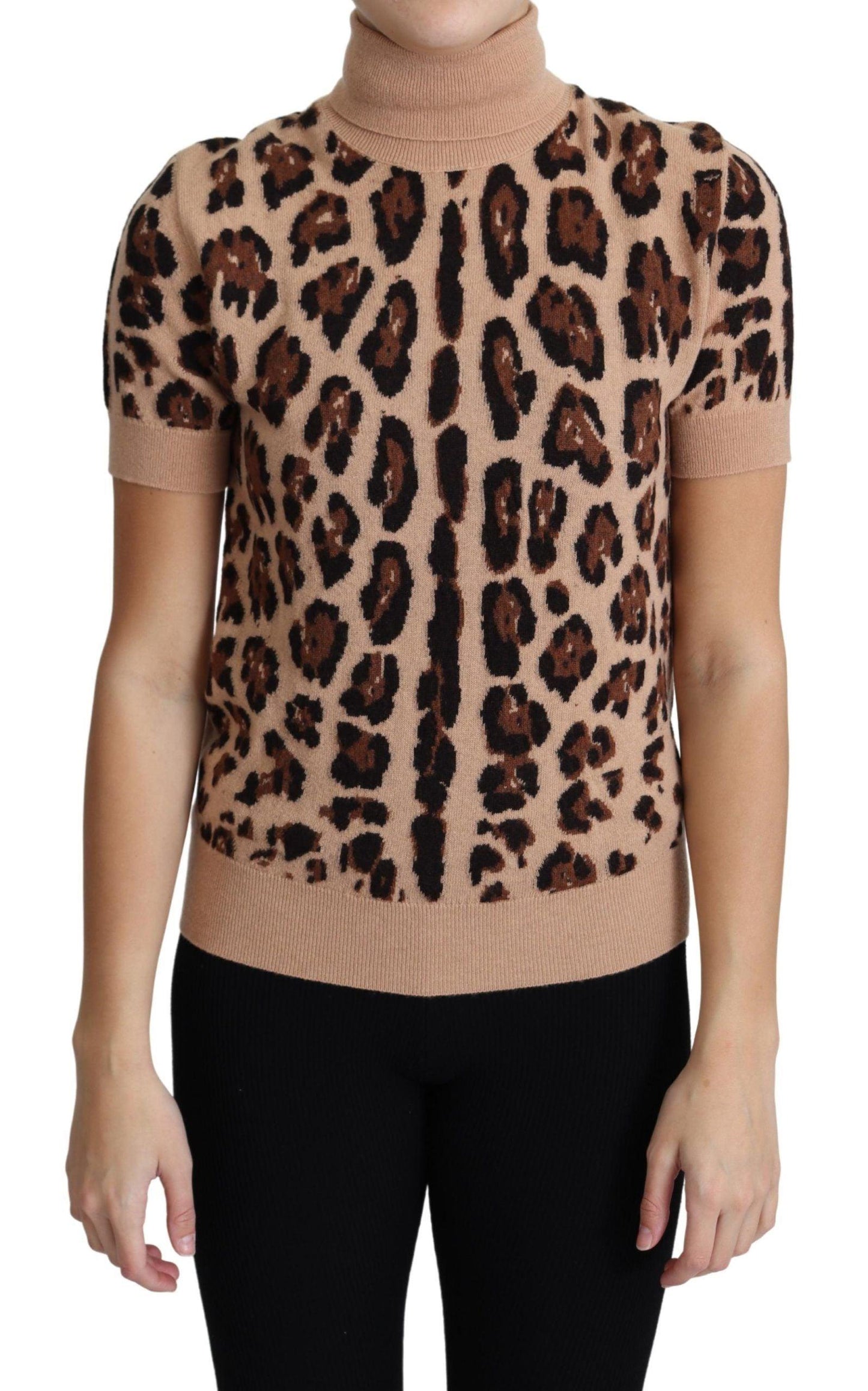 Dolce & Gabbana Elegant Leopard Print Wool Turtleneck Top - Arichezz.store