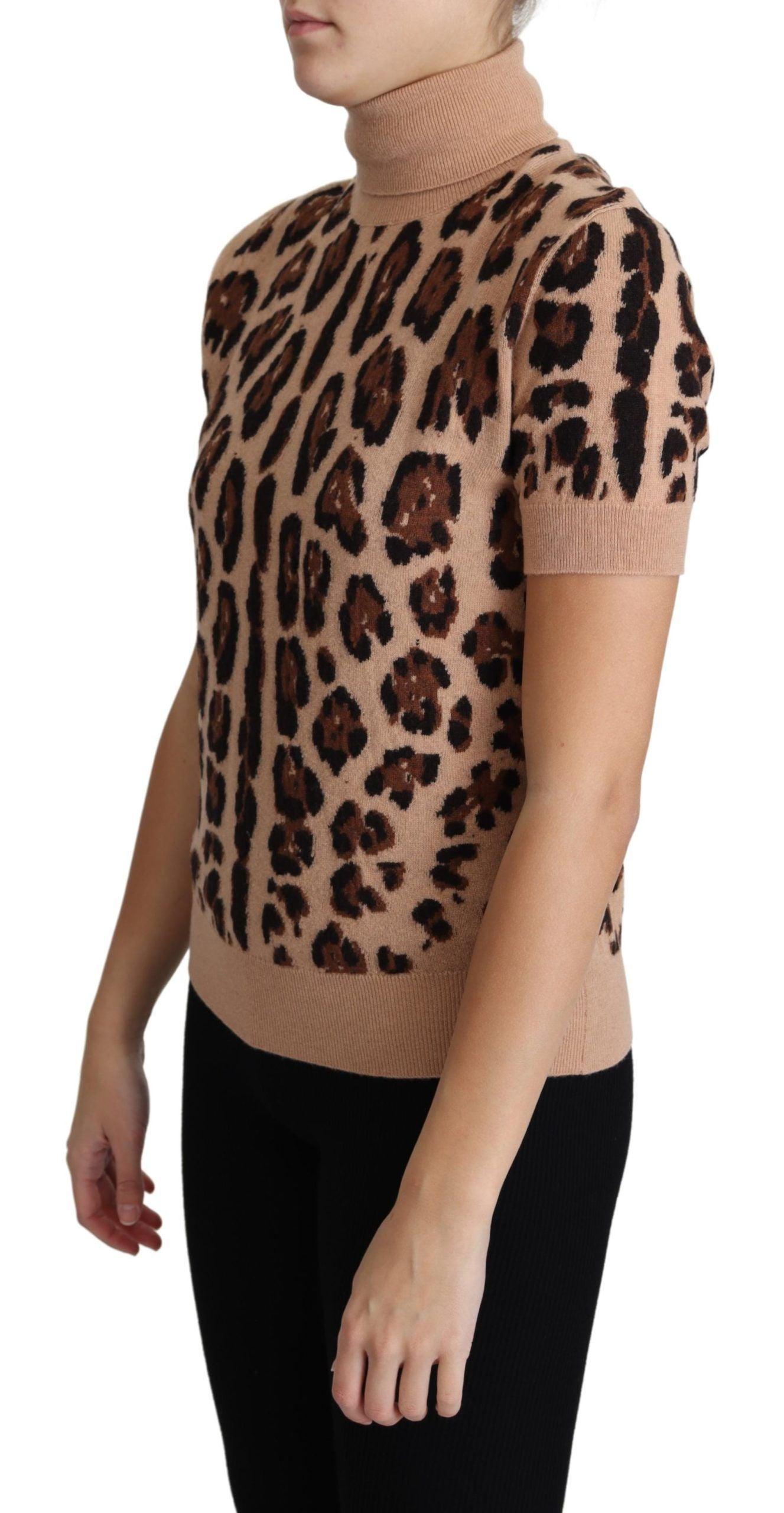 Dolce & Gabbana Elegant Leopard Print Wool Turtleneck Top - Arichezz.store