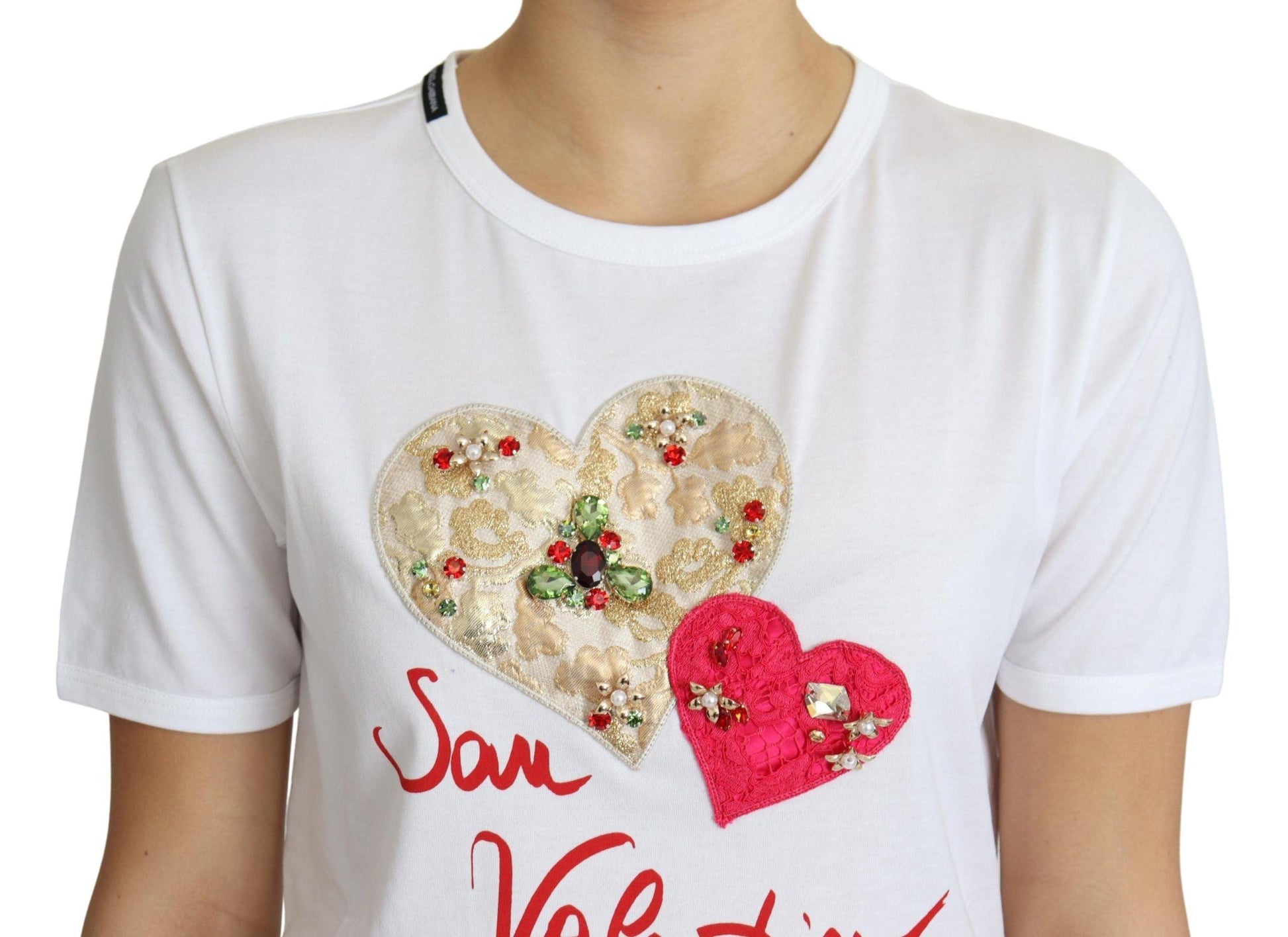 Dolce & Gabbana Crystal-Embellished White Cotton Tee - Arichezz.store