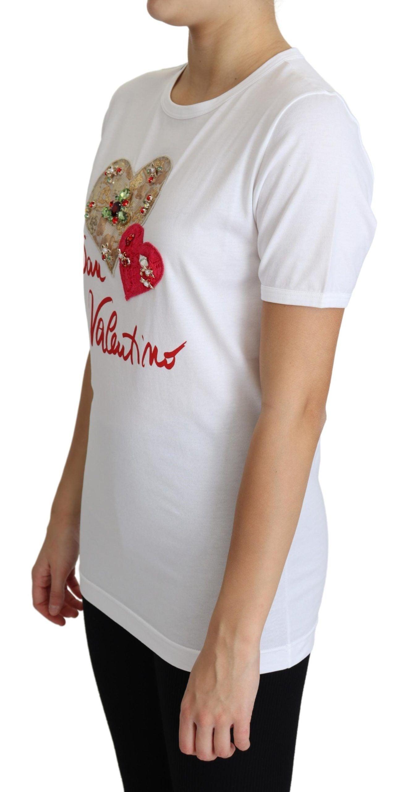 Dolce & Gabbana Crystal-Embellished White Cotton Tee - Arichezz.store