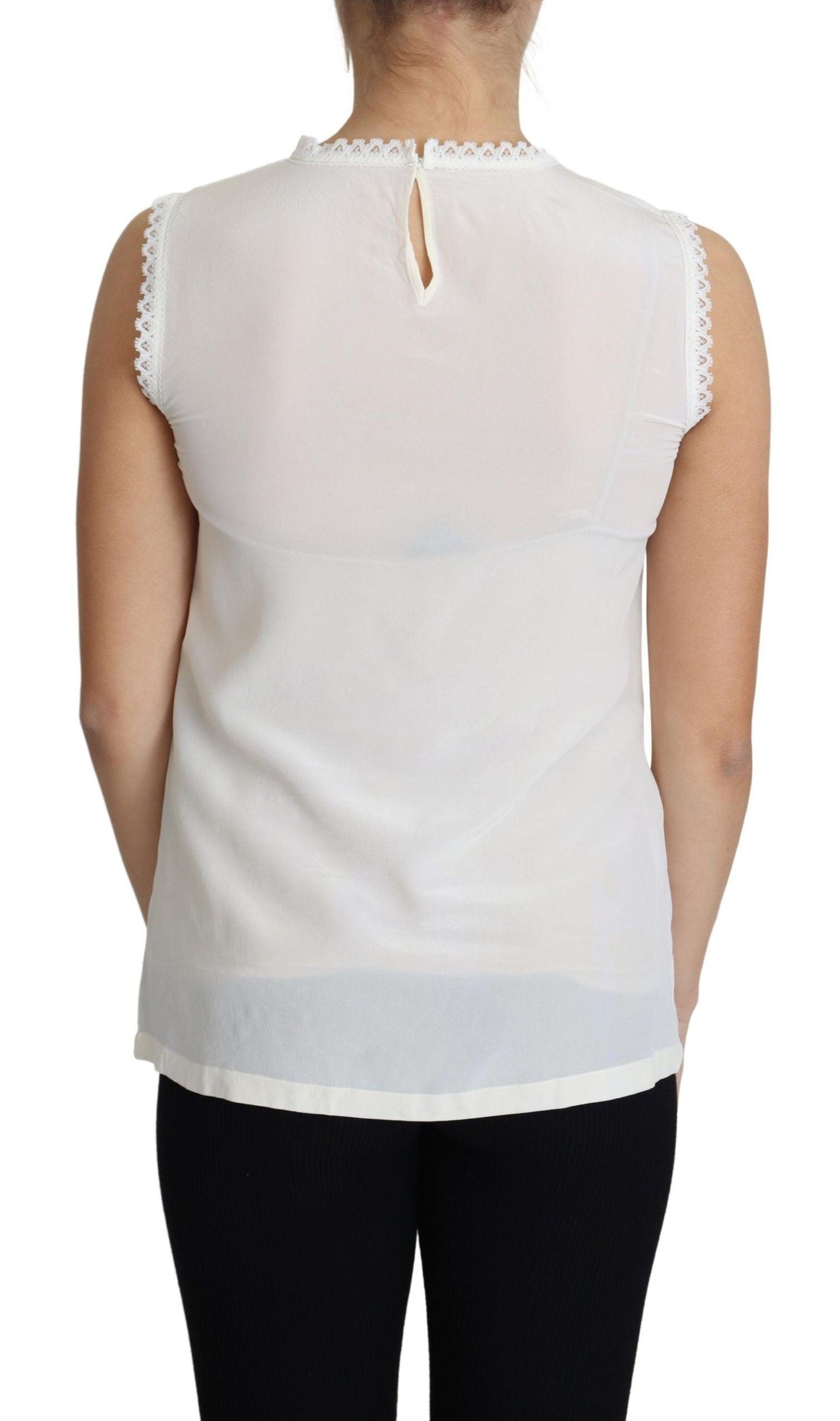 Dolce & Gabbana Elegant Silk Lace-Detailed Sleeveless Blouse - Arichezz.store