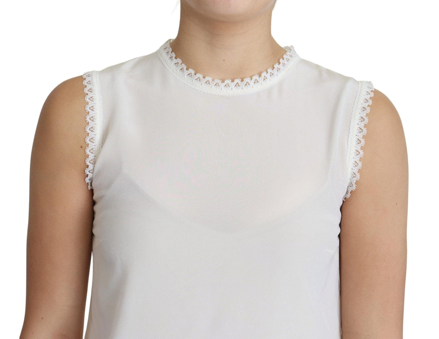 Dolce & Gabbana Elegant Silk Lace-Detailed Sleeveless Blouse - Arichezz.store