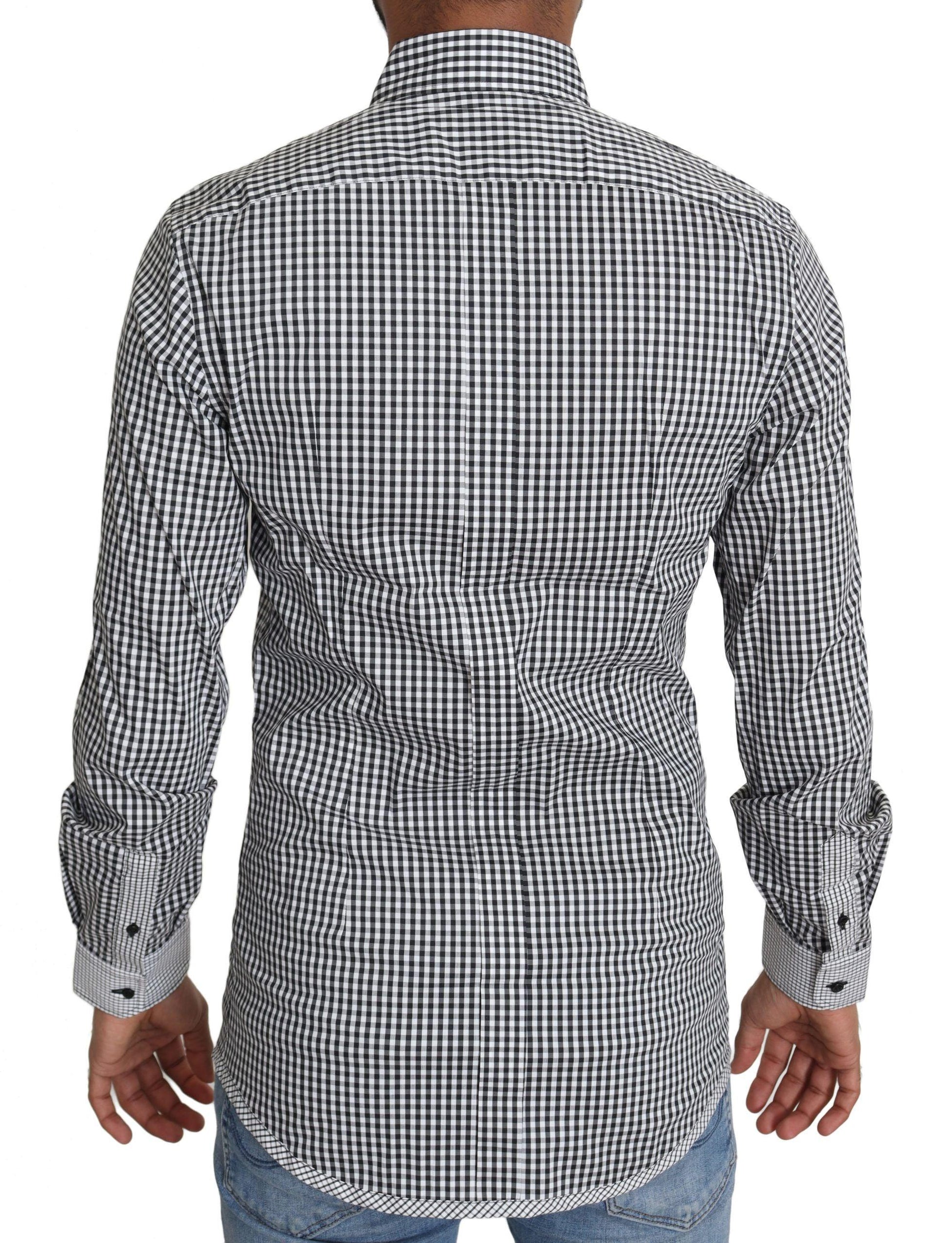 Dolce & Gabbana Elegant Black & White Checkered Gold Casual Shirt - Arichezz.store