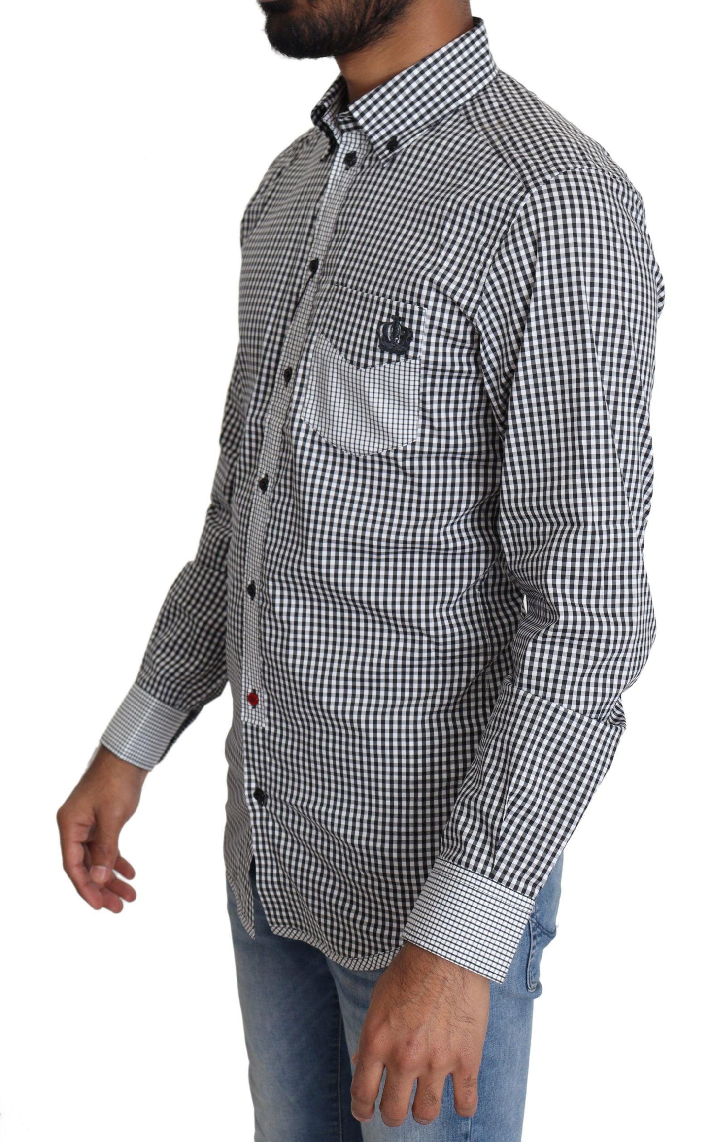 Dolce & Gabbana Elegant Black & White Checkered Gold Casual Shirt - Arichezz.store