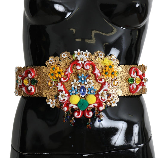 Dolce & Gabbana Golden Floral Crystal Embellished Waist Belt - Arichezz.store