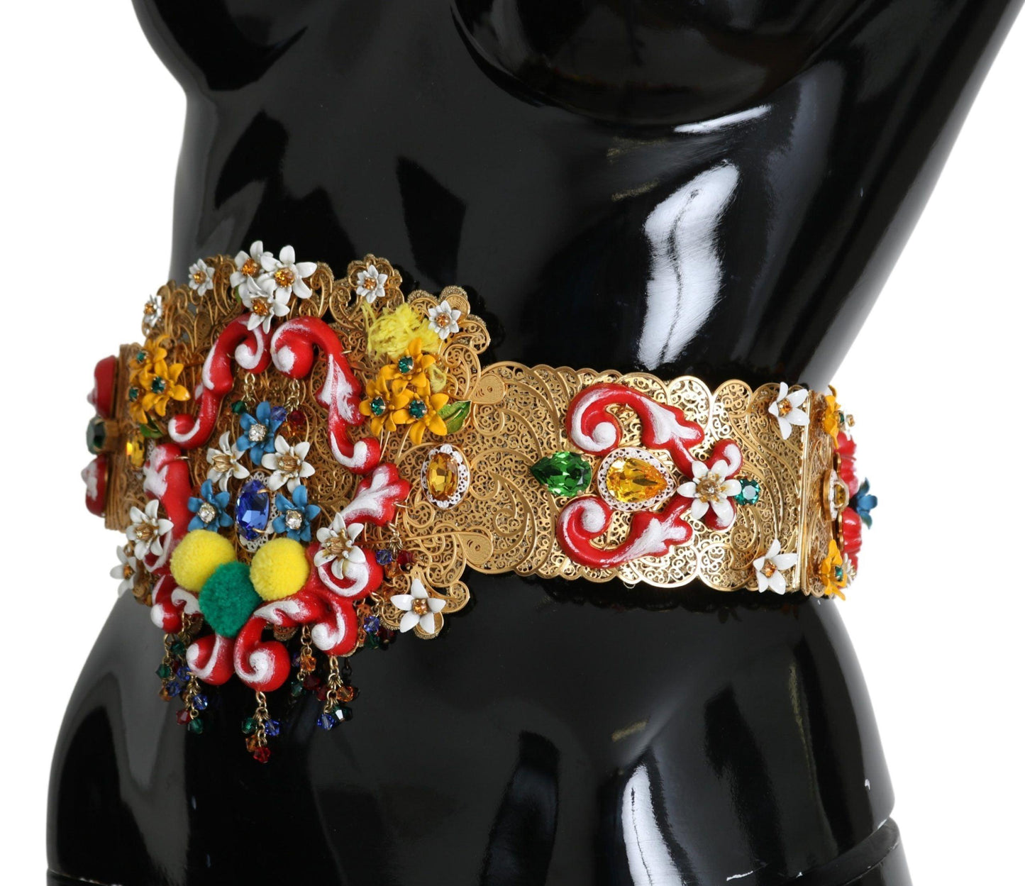 Dolce & Gabbana Golden Floral Crystal Embellished Waist Belt - Arichezz.store