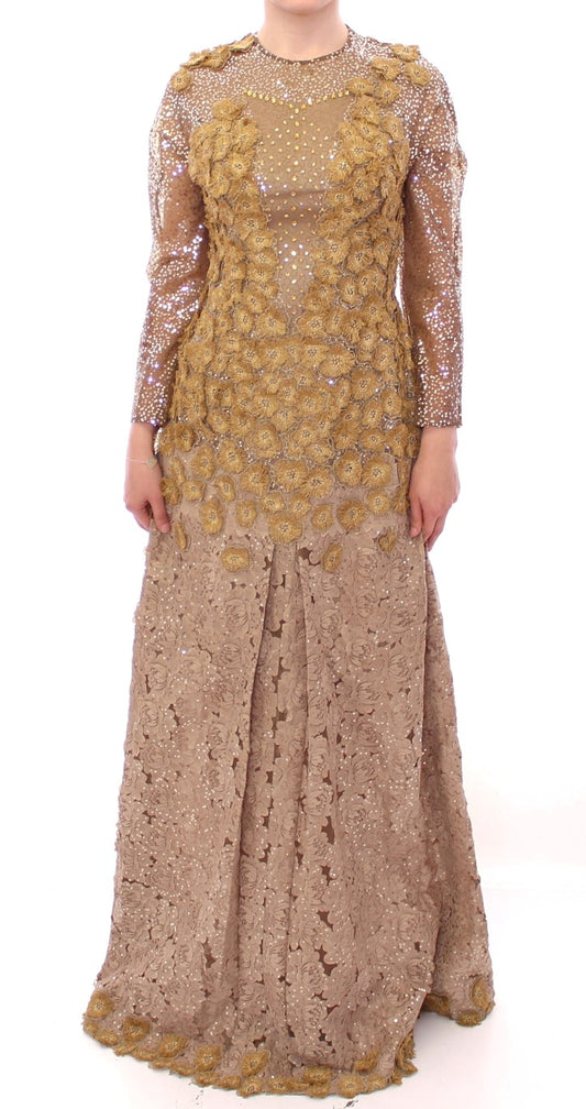 Lanre Da Silva Ajayi Exquisite Gold Lace Maxi Dress with Crystals - Arichezz.store