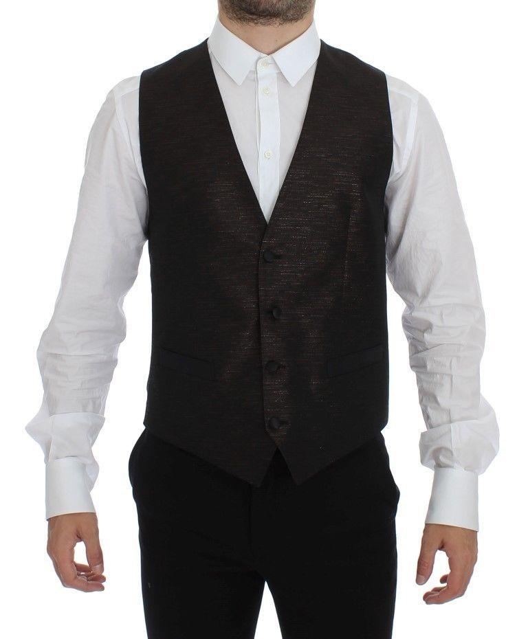 Dolce & Gabbana Elegant Brown Black Wool Blend Dress Vest - Arichezz.store