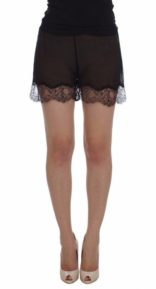 Dolce & Gabbana Elegant Black Floral Lace Silk Shorts - Arichezz.store