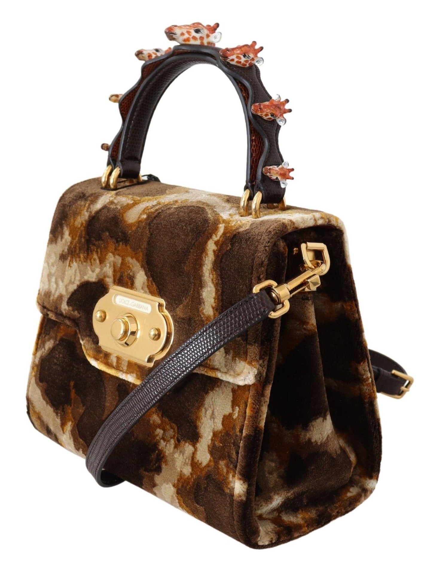 Dolce & Gabbana Elegant Giraffe Pattern Welcome Bag with Gold Accents - Arichezz.store