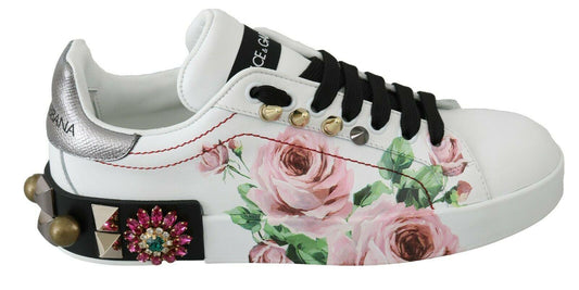 Dolce & Gabbana Floral Crystal-Embellished Leather Sneakers - Arichezz.store