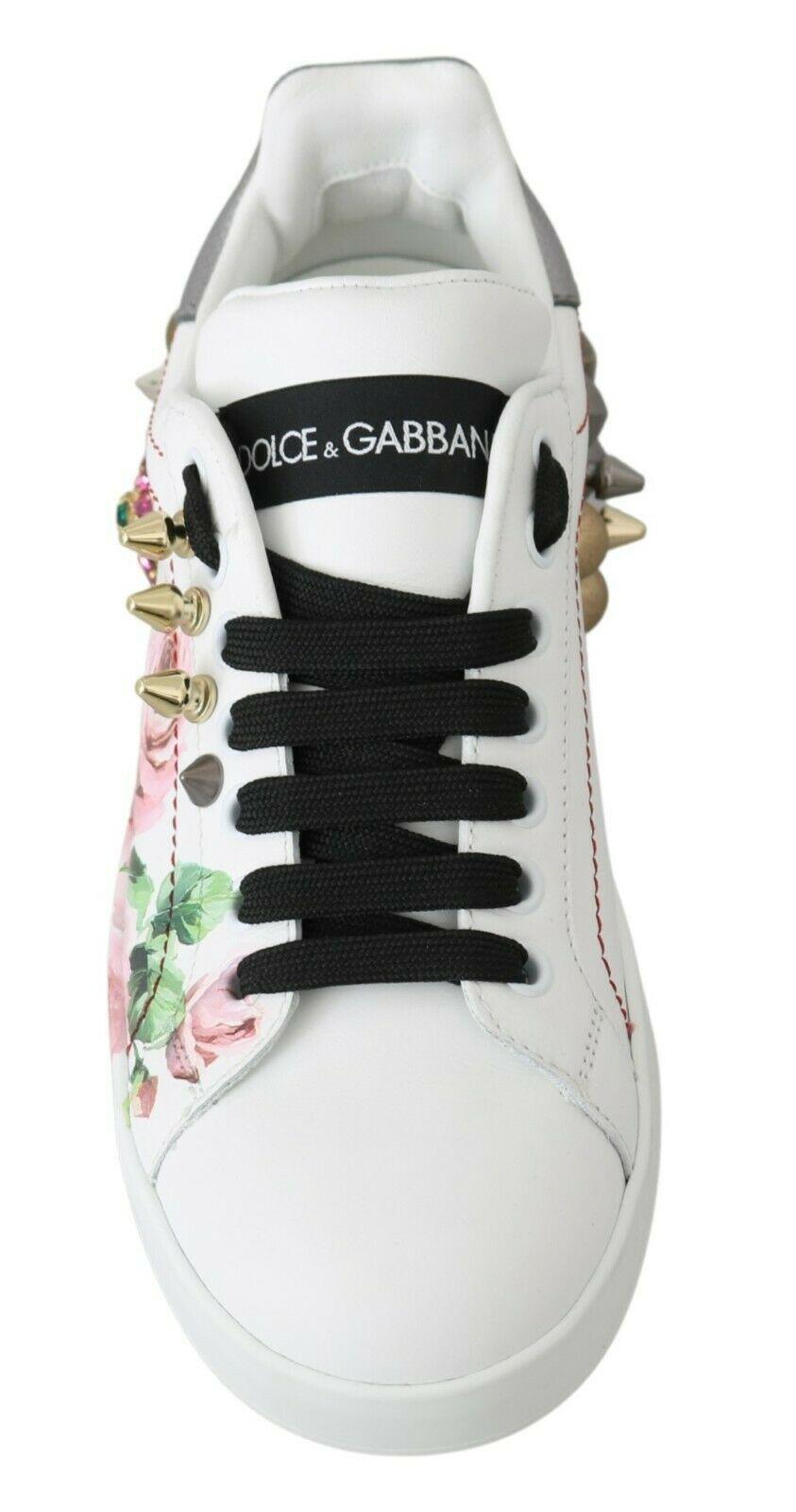 Dolce & Gabbana Floral Crystal-Embellished Leather Sneakers - Arichezz.store