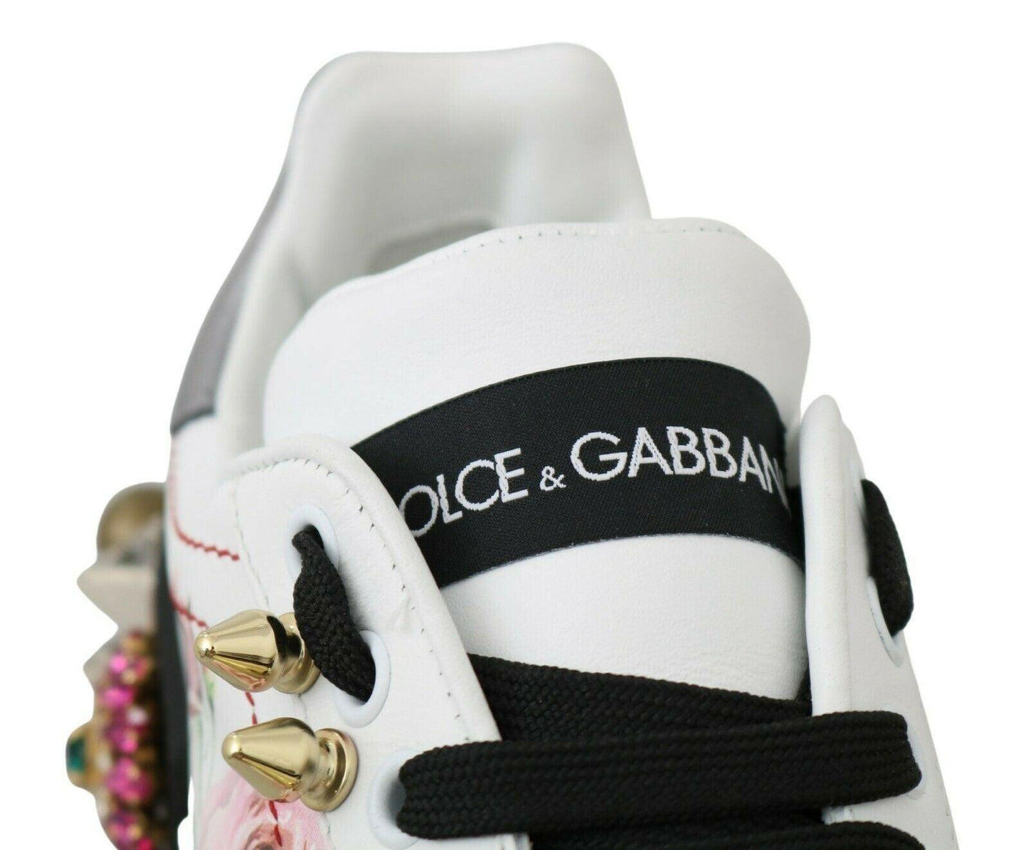 Dolce & Gabbana Floral Crystal-Embellished Leather Sneakers - Arichezz.store