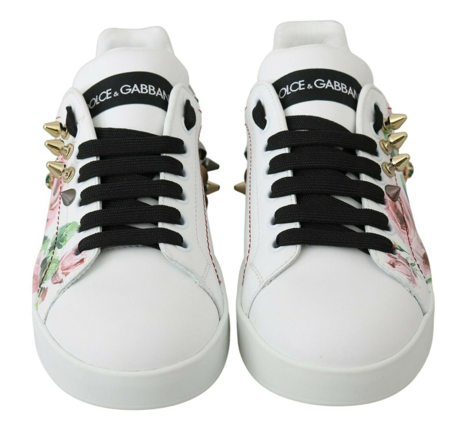 Dolce & Gabbana Floral Crystal-Embellished Leather Sneakers - Arichezz.store