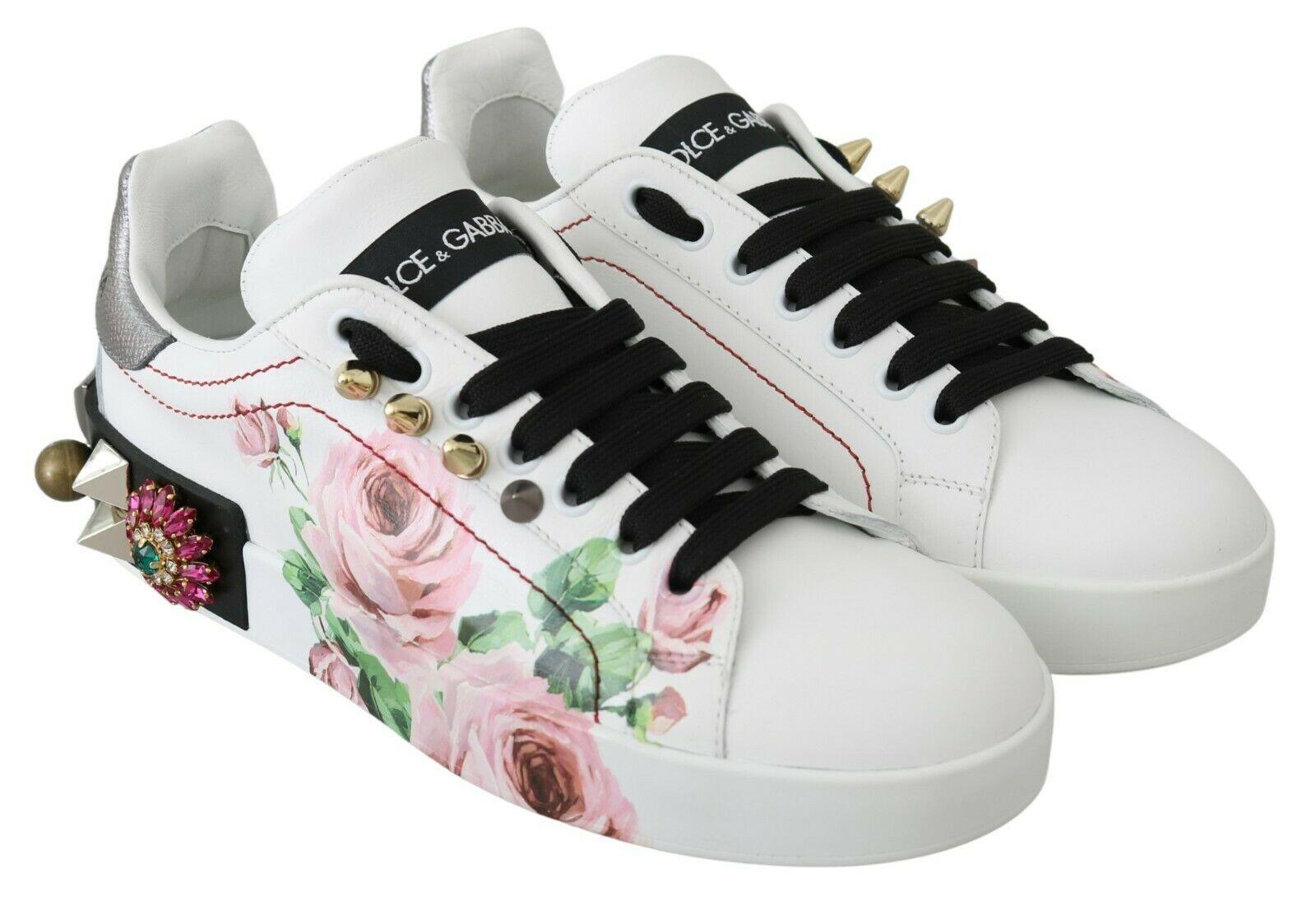 Dolce & Gabbana Floral Crystal-Embellished Leather Sneakers - Arichezz.store