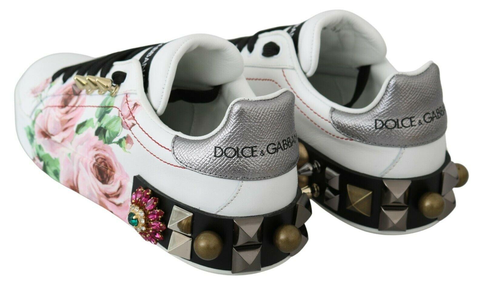 Dolce & Gabbana Floral Crystal-Embellished Leather Sneakers - Arichezz.store