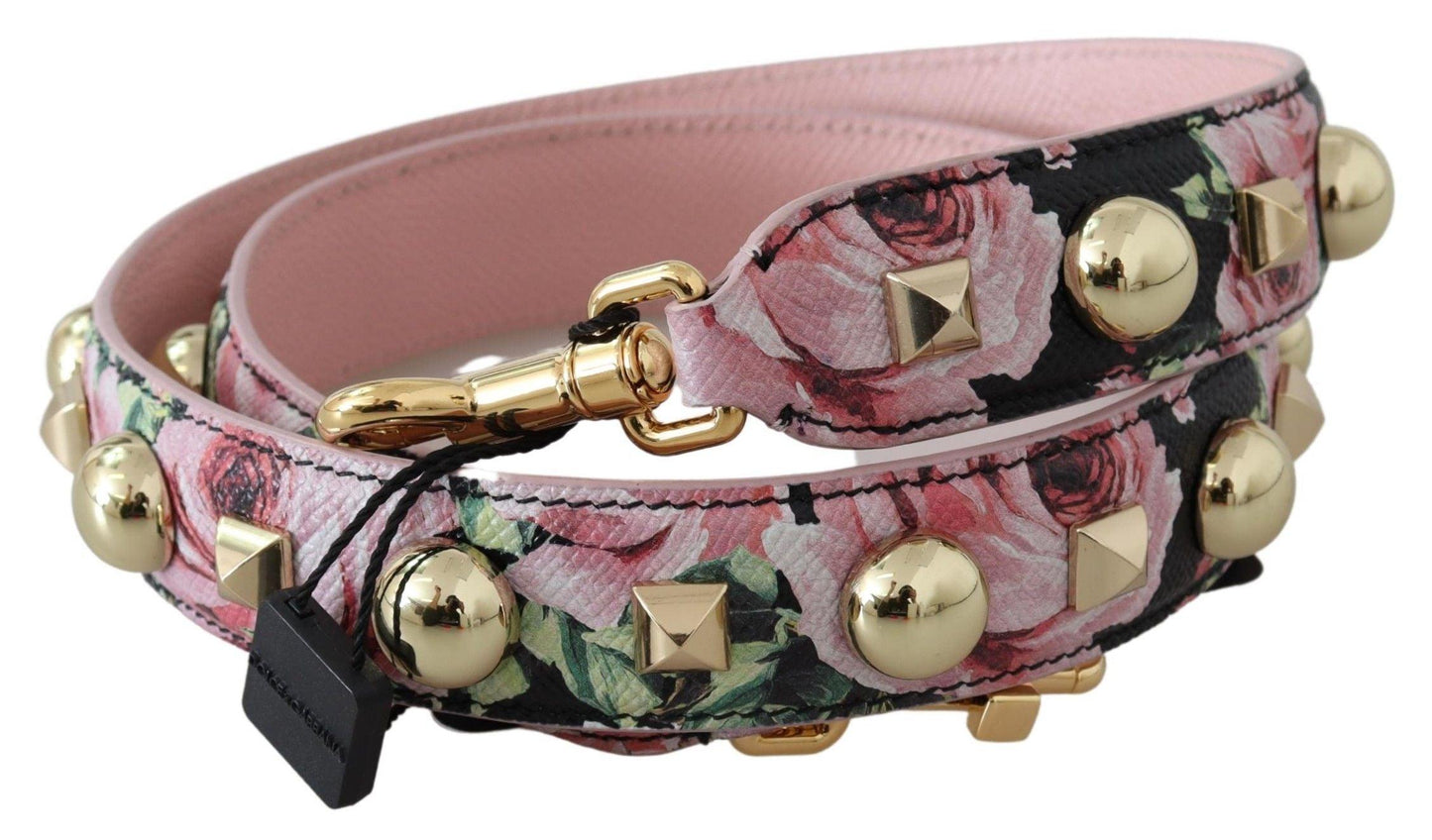 Dolce & Gabbana Floral Gold Stud Leather Strap in Pink - Arichezz.store