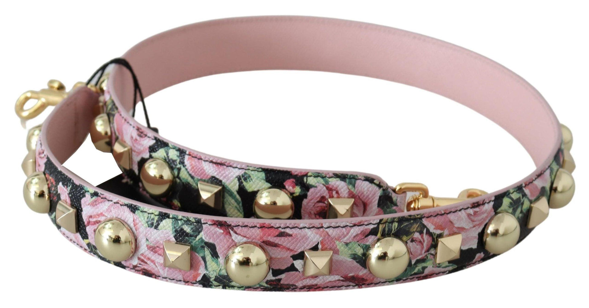 Dolce & Gabbana Floral Gold Stud Leather Strap in Pink - Arichezz.store