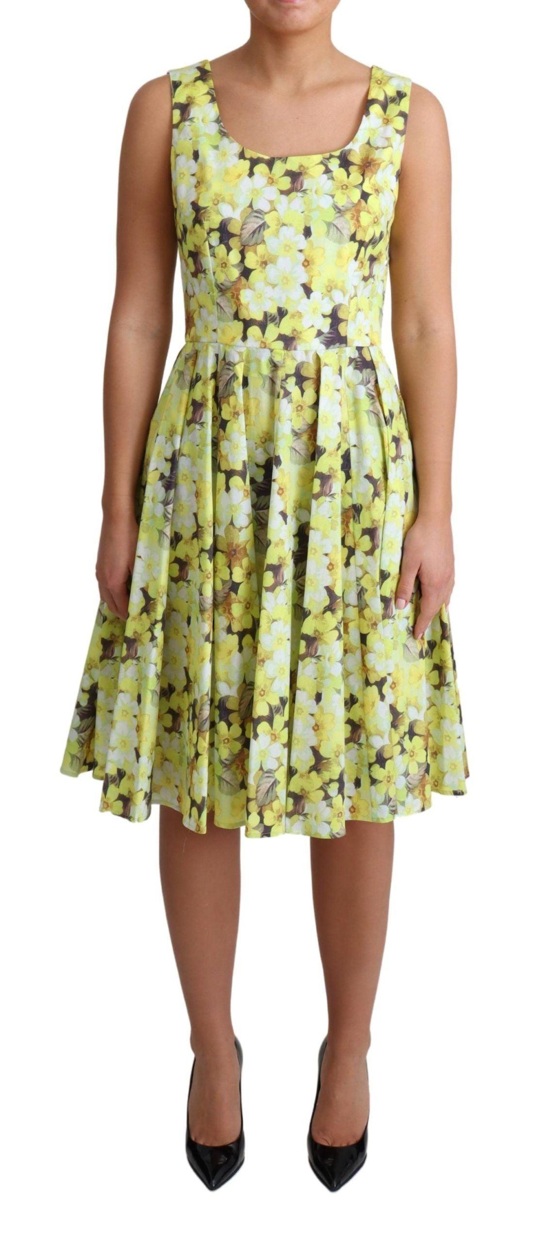 Dolce & Gabbana Elegant Yellow Floral A-Line Sleeveless Dress - Arichezz.store