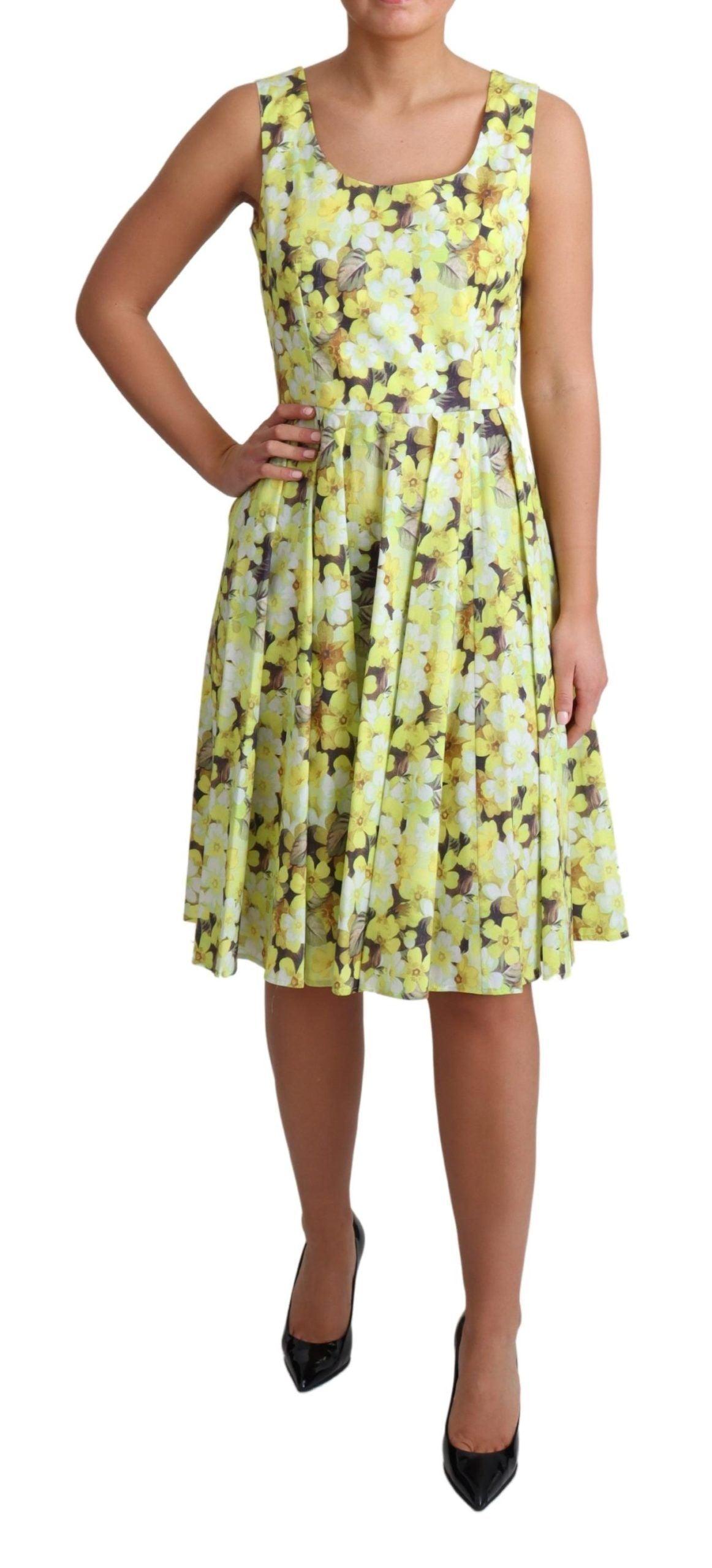 Dolce & Gabbana Elegant Yellow Floral A-Line Sleeveless Dress - Arichezz.store