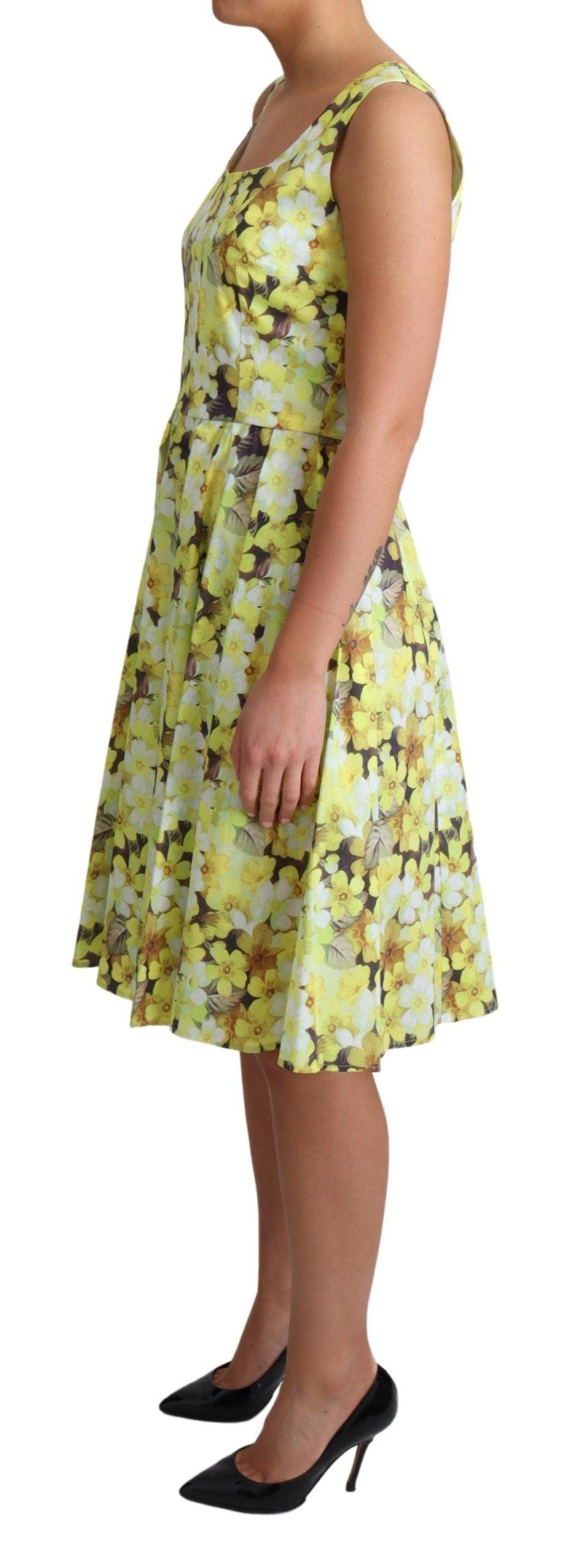 Dolce & Gabbana Elegant Yellow Floral A-Line Sleeveless Dress - Arichezz.store