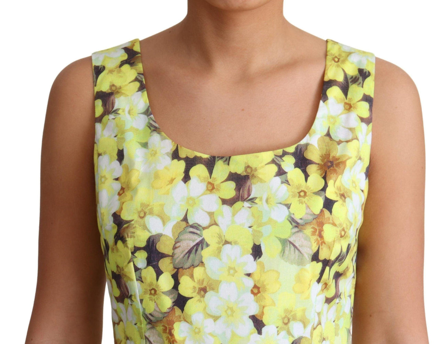 Dolce & Gabbana Elegant Yellow Floral A-Line Sleeveless Dress - Arichezz.store