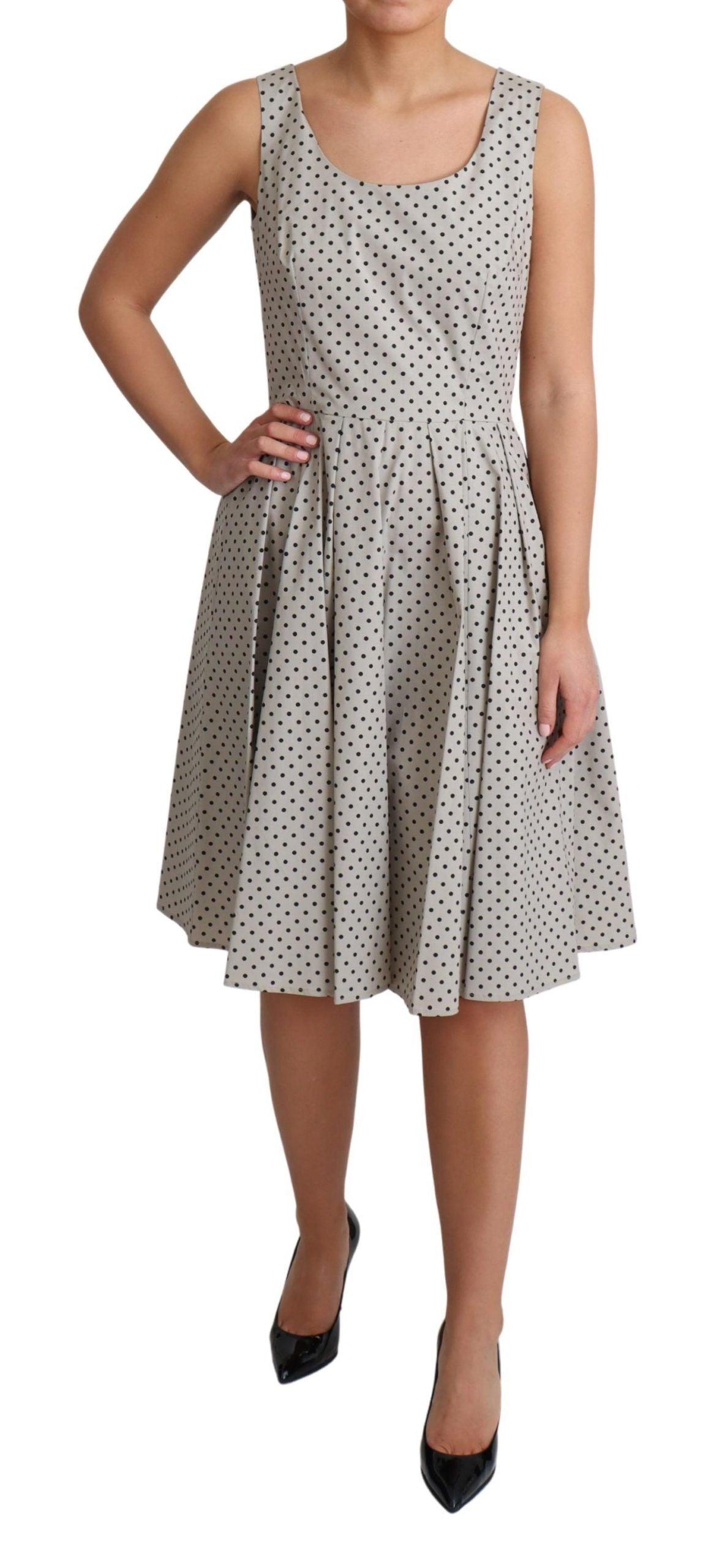 Dolce & Gabbana Polka-Dotted Beige Sleeveless A-line Dress - Arichezz.store