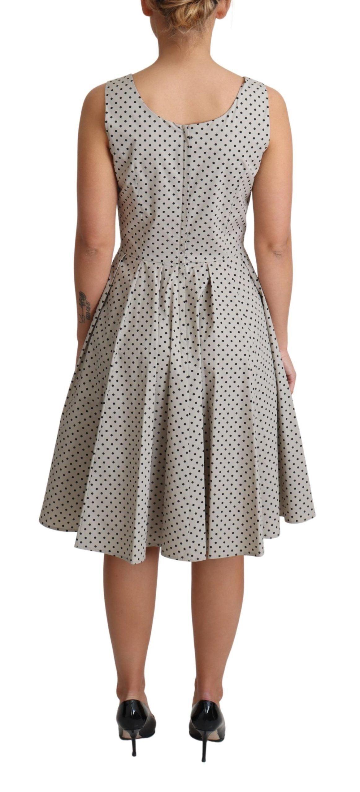 Dolce & Gabbana Polka-Dotted Beige Sleeveless A-line Dress - Arichezz.store