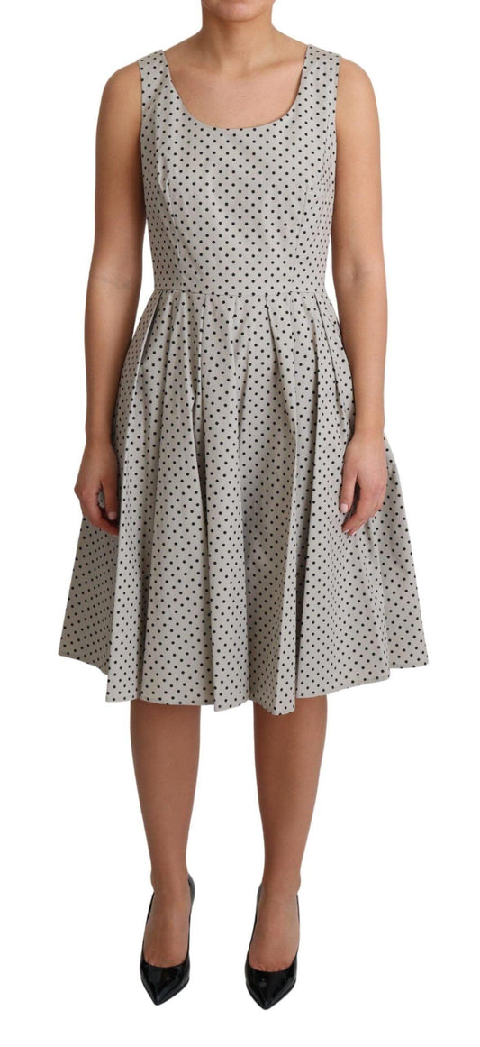 Dolce & Gabbana Polka-Dotted Beige Sleeveless A-line Dress - Arichezz.store