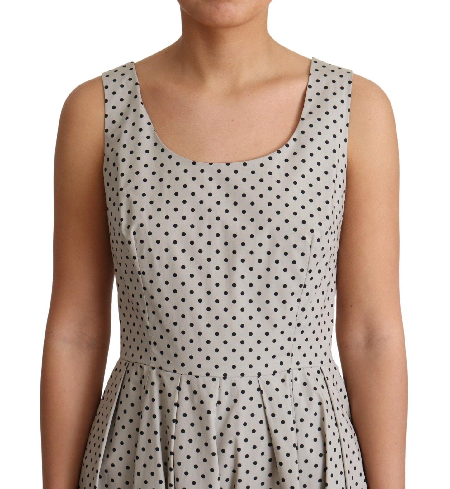 Dolce & Gabbana Polka-Dotted Beige Sleeveless A-line Dress - Arichezz.store