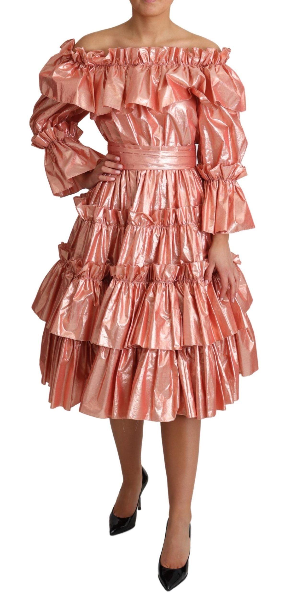 Dolce & Gabbana Pink Metallic Ruffled Gown Elegance - Arichezz.store