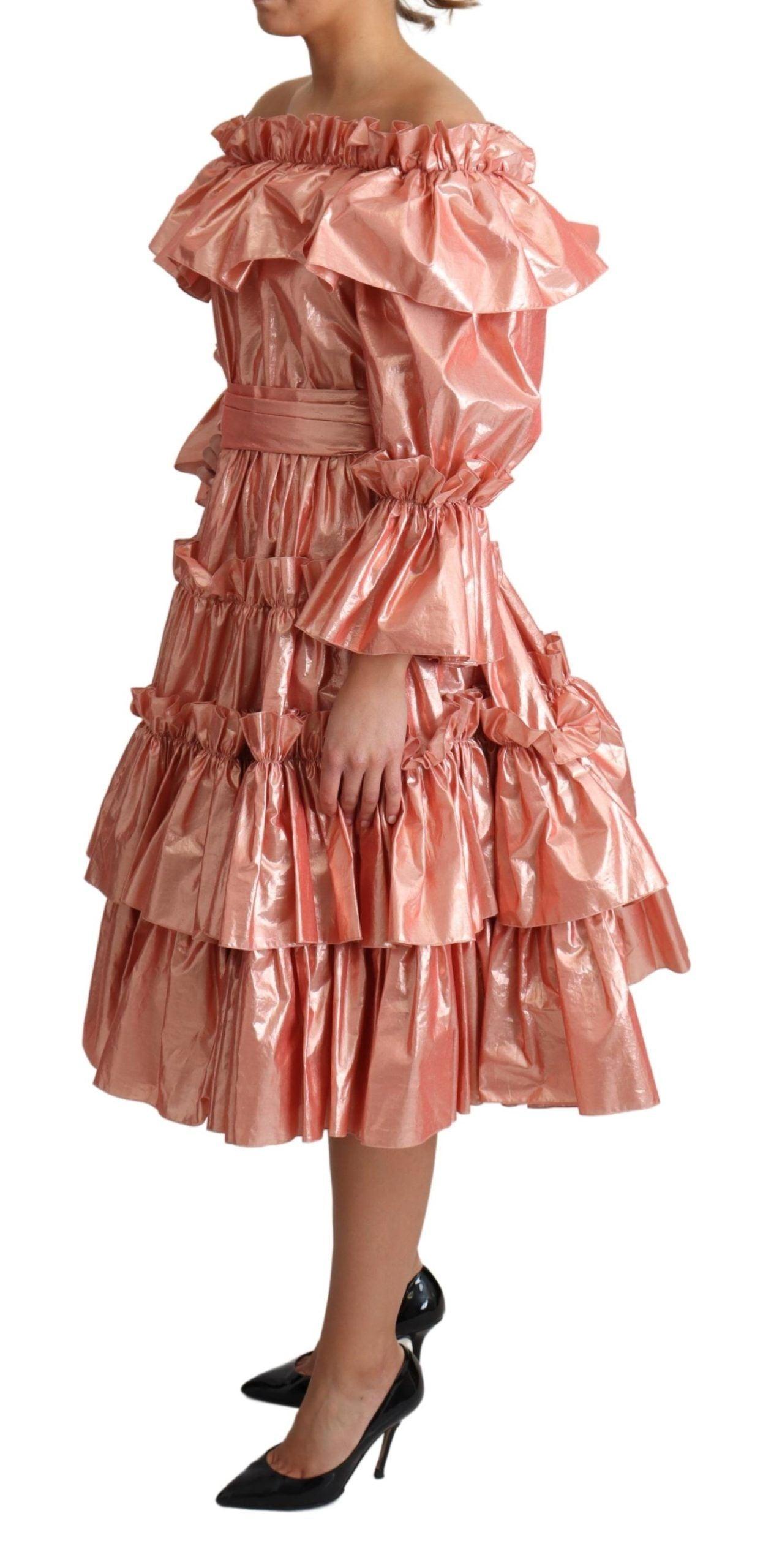 Dolce & Gabbana Pink Metallic Ruffled Gown Elegance - Arichezz.store