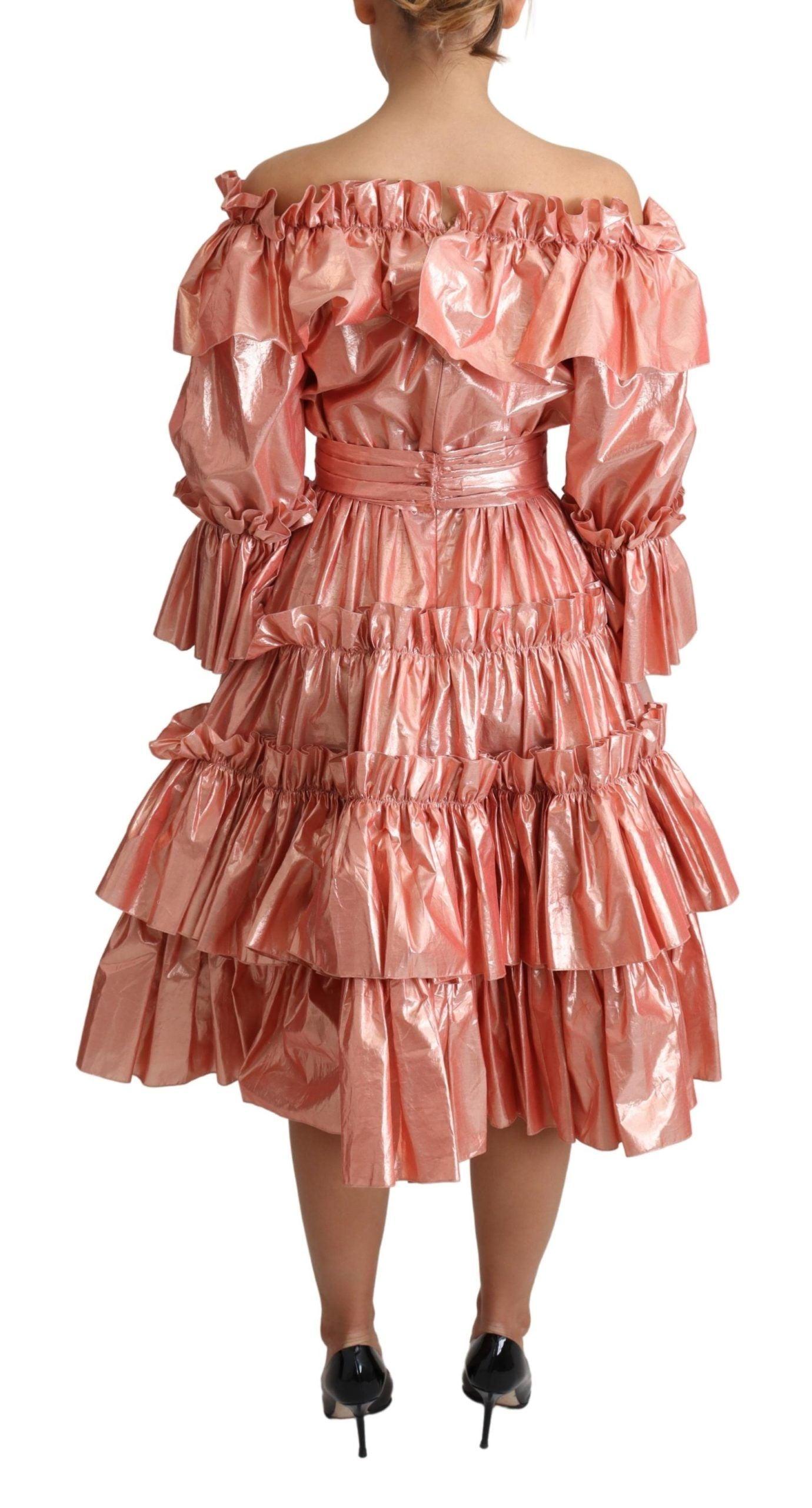 Dolce & Gabbana Pink Metallic Ruffled Gown Elegance - Arichezz.store