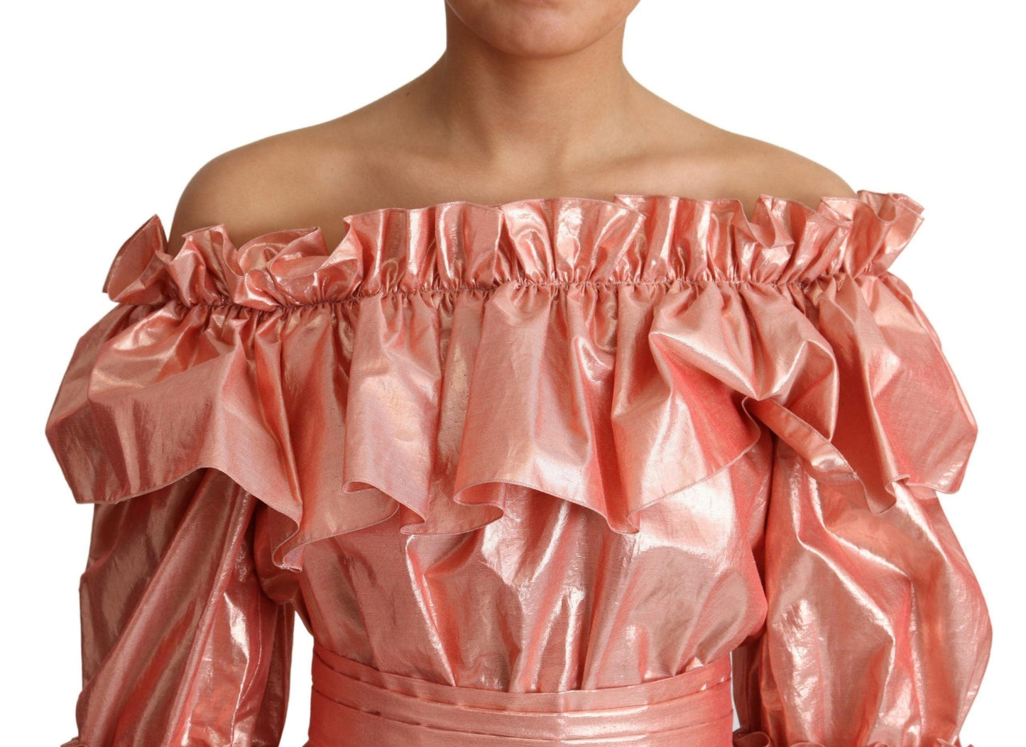 Dolce & Gabbana Pink Metallic Ruffled Gown Elegance - Arichezz.store