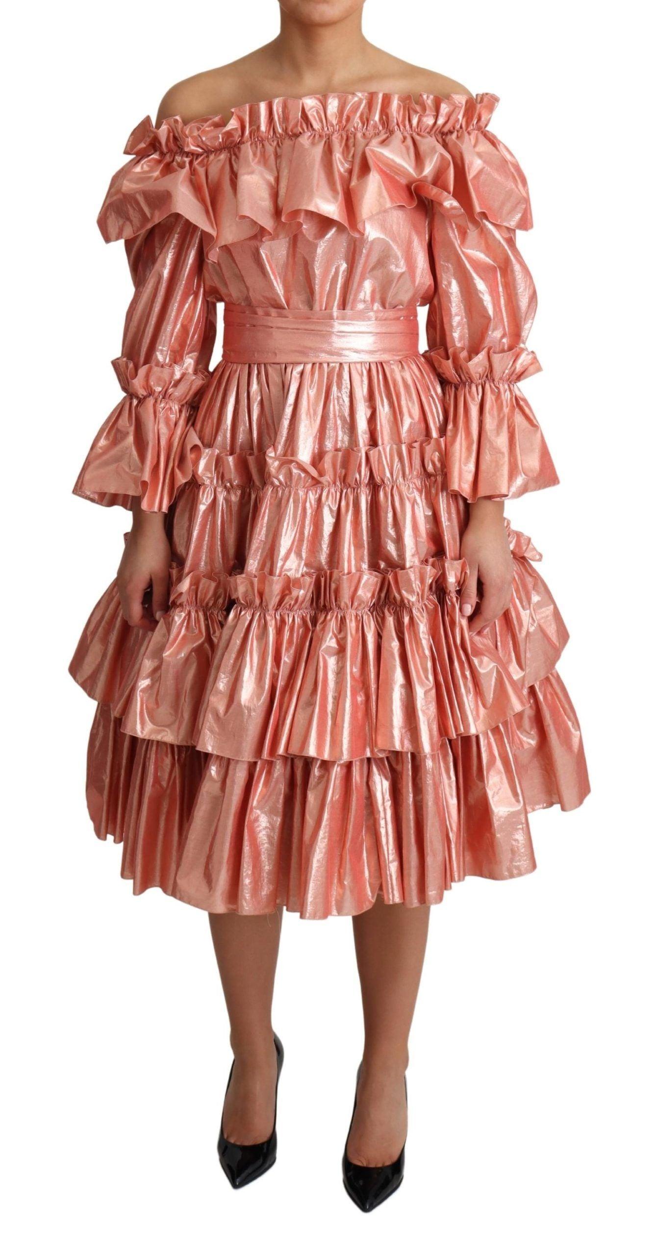 Dolce & Gabbana Pink Metallic Ruffled Gown Elegance - Arichezz.store