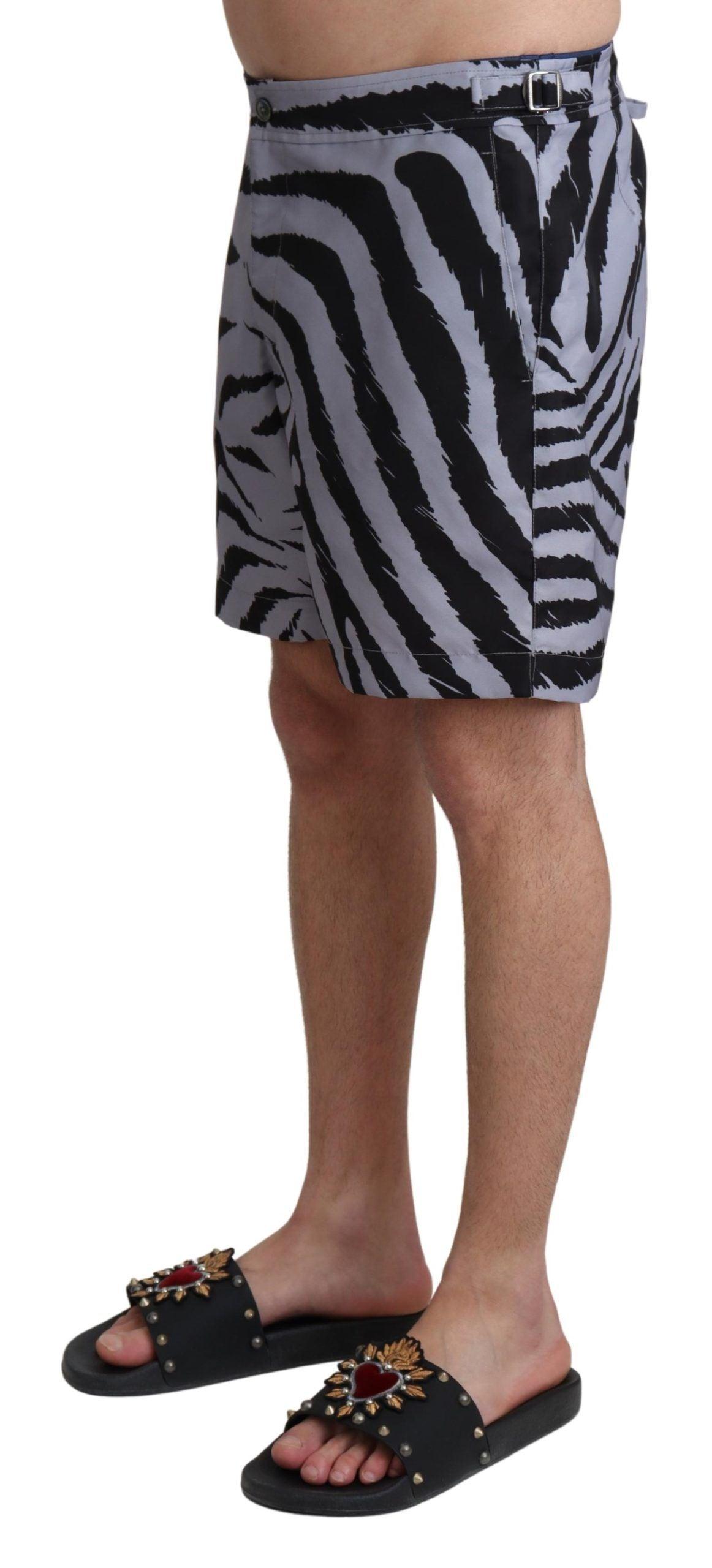 Dolce & Gabbana Elegant Gray Zebra Print Swim Trunks - Arichezz.store