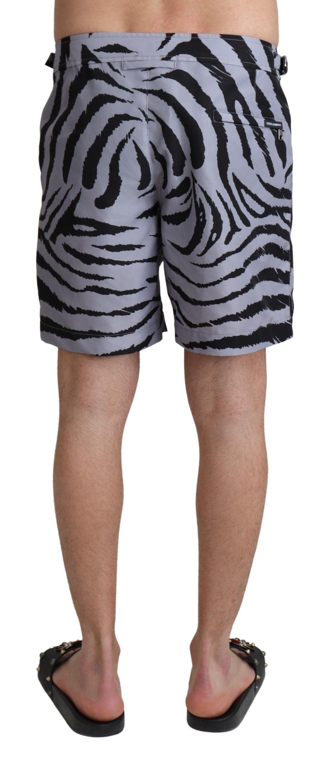 Dolce & Gabbana Elegant Gray Zebra Print Swim Trunks - Arichezz.store