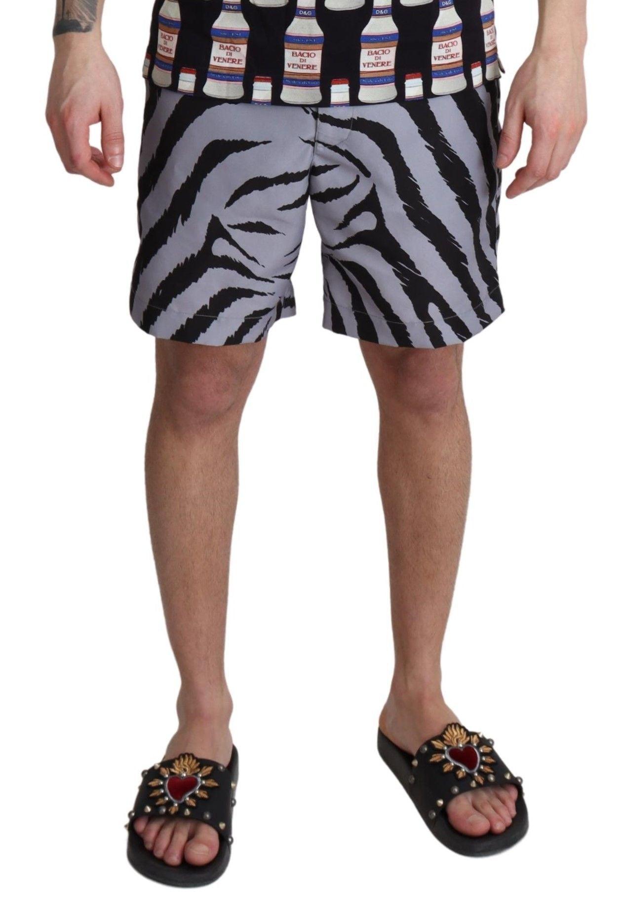 Dolce & Gabbana Elegant Gray Zebra Print Swim Trunks - Arichezz.store